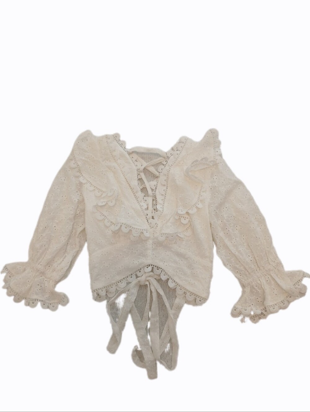 NWT ASTR the Label Small Lace-Trim White Eyelet Peasant Top Corset Tie Back